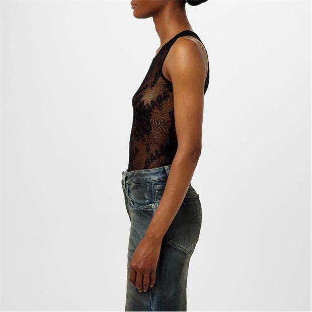 Balenciaga o1g2r1mq0924 Lace Tank Top in Black Size M / US 6-8 / IT 42-44 - 2 Thumbnail
