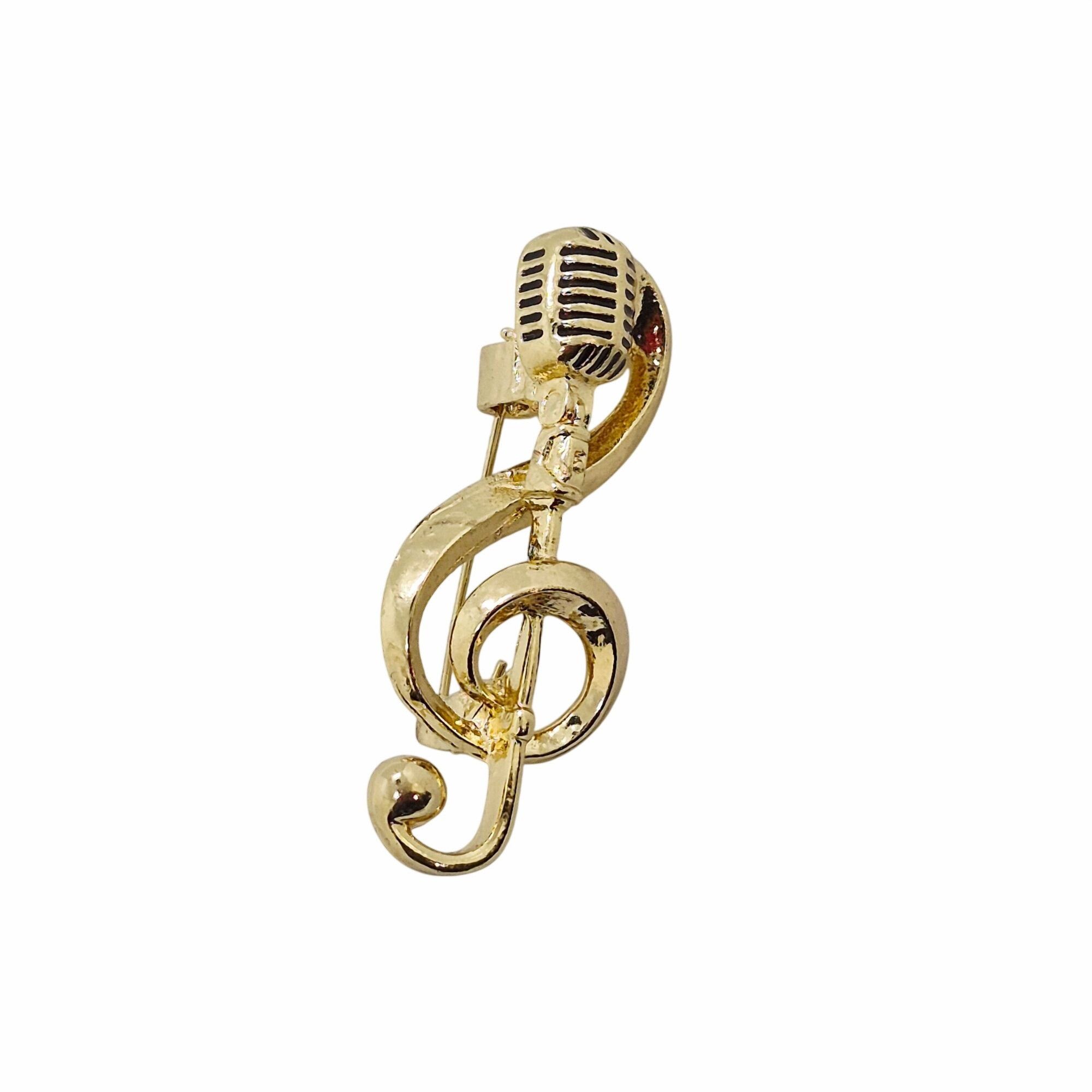 Other Gold Treble Clef & Microphone Pin Brooch Music-Inspired Jewe Size ONE SIZE - 4 Thumbnail