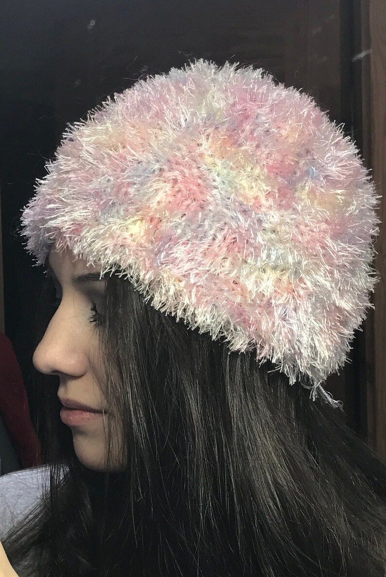 Handmade Vintage Rainbow Fluffy Cute Kawaii Knitted Hand Made Hat Size ONE SIZE - 3 Thumbnail