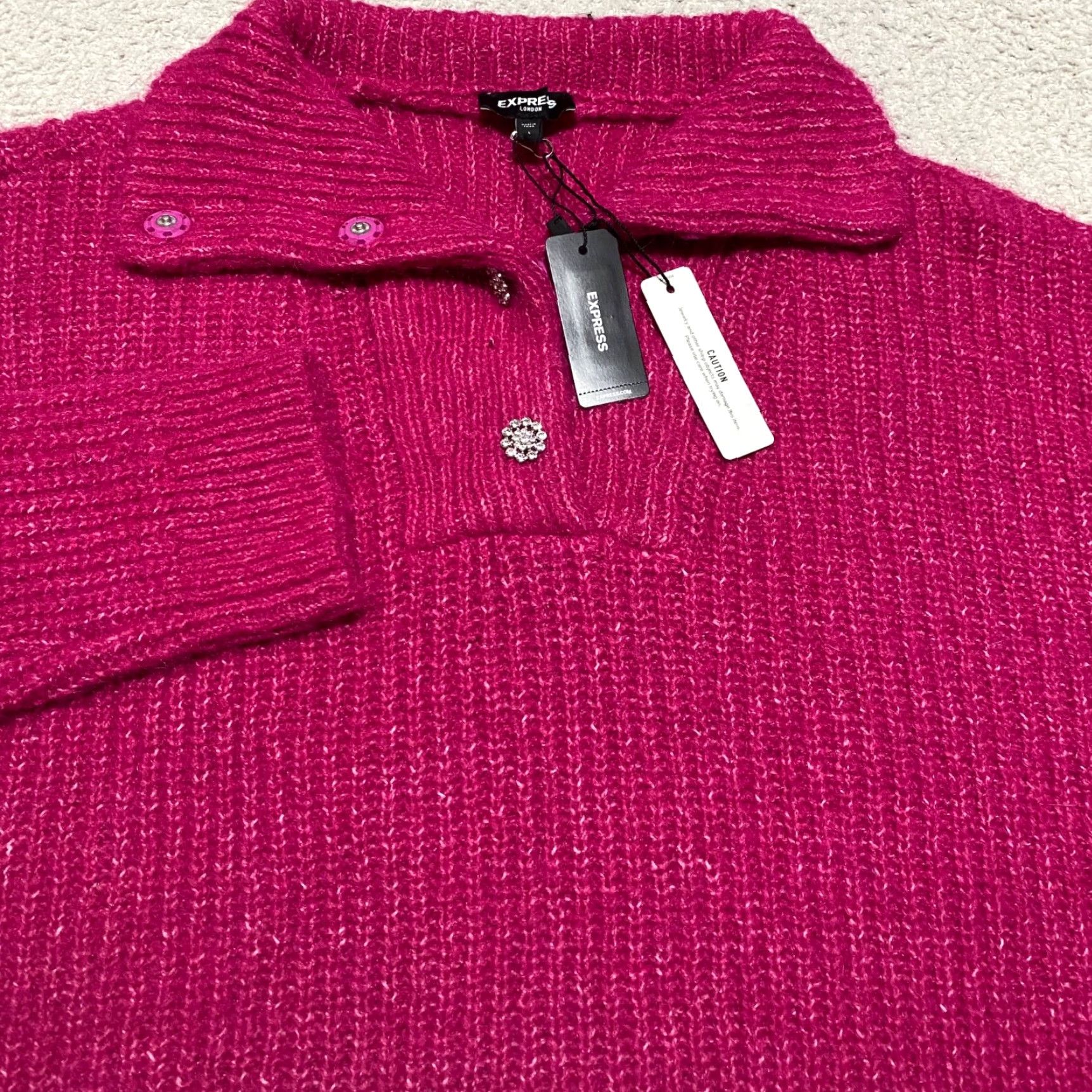 Express **Womens Pink Large Fuzzy Knit Embellished Express Sweater** User: **Womens Large Pink Fuzzy Knit Embellished Express Sweater** Size L / US 10 / IT 46 - 6 Thumbnail