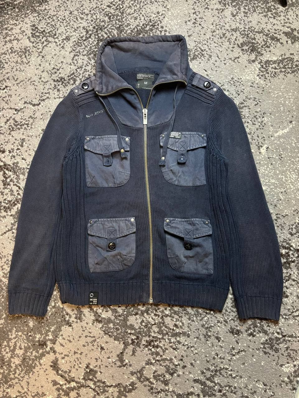 Pre-owned Avant Garde X If Six Was Nine Vintage Y2k Multipocket Faded Long Collar Opium Knitted Zip In Navy