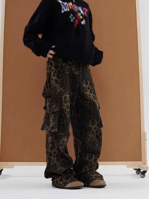 VIBE Vintage multi-pocket leopard print work casual trousers Size US 32 / EU 48 - 6 Thumbnail