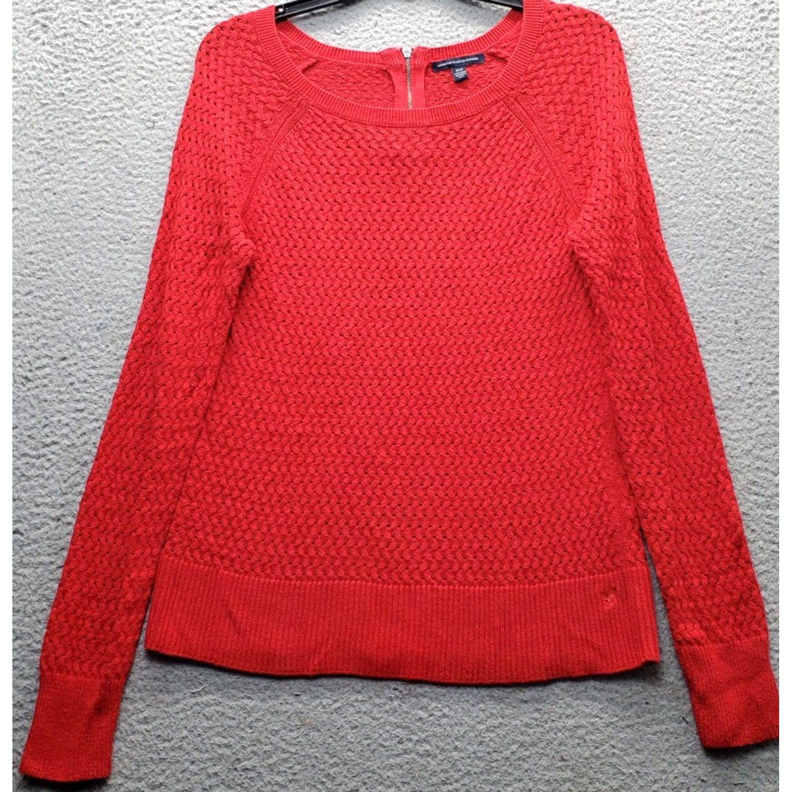 American Eagle Outfitters American Eagle Outfitters Sweater Womens M Red Open-Knit Round Neck Pullover Casual Size M / US 6-8 / IT 42-44 - 2 Thumbnail