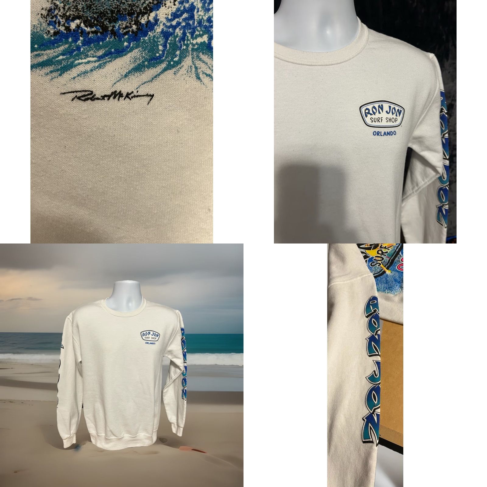 Ron Jon Surf Shop VINTAGE Ron Jon Surf Shop Sweatshirt Adult Small White Double Sided Graphic Print Crew Neck Pullover Long Sleeve Size US S / EU 44-46 / 1 - 8 Thumbnail