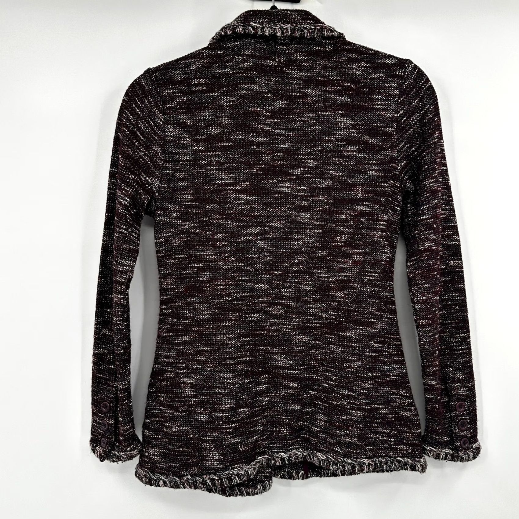 Brooks Brothers Brooks Brothers Womens XS Burgundy Tweed Blazer Jacket Marled Knit Fringe Trim Size XS / US 0-2 / IT 36-38 - 6 Thumbnail