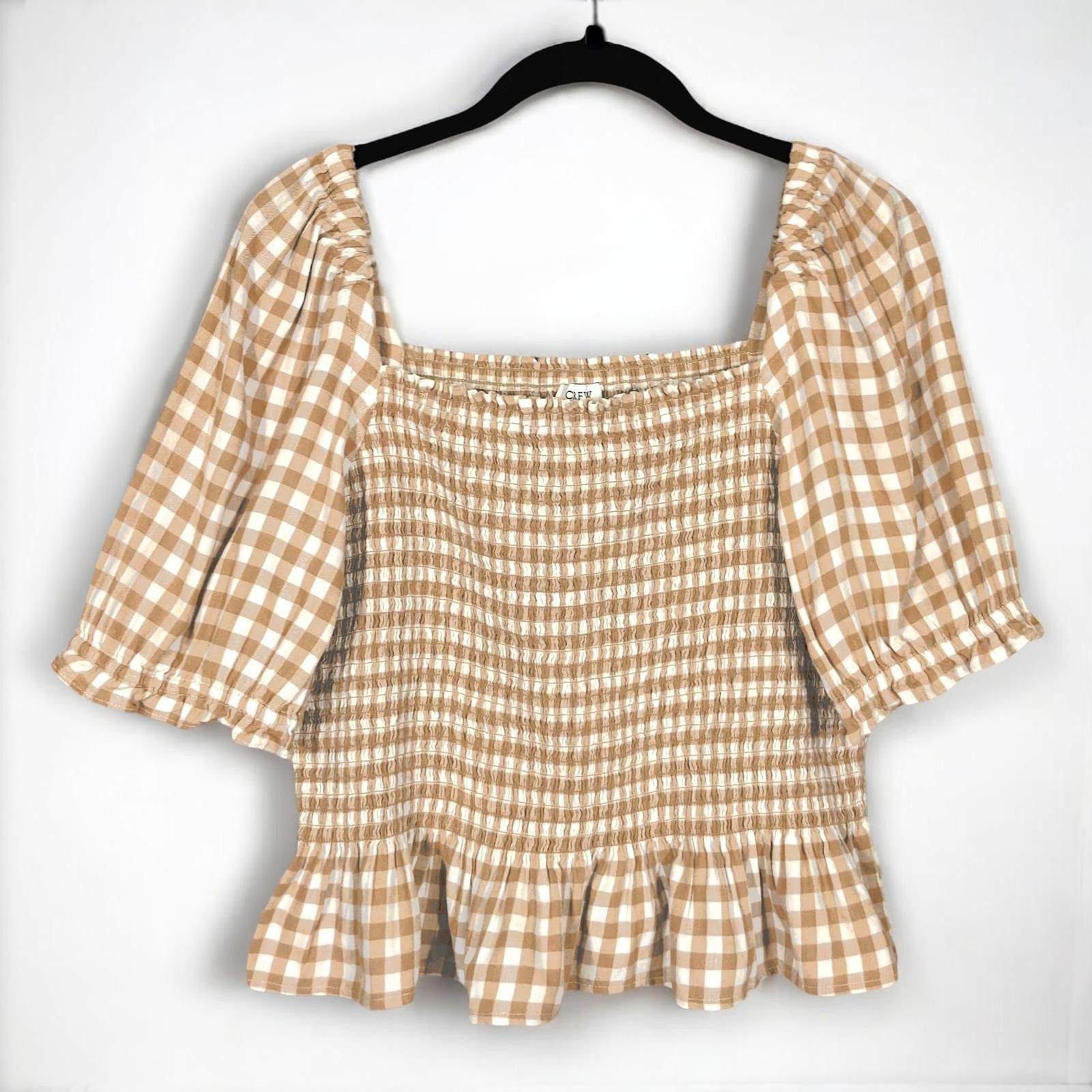 J.Crew J. Crew Chic Brown Gingham Flannel Smocked Crop Top Size M / US 6-8 / IT 42-44 - 3 Thumbnail