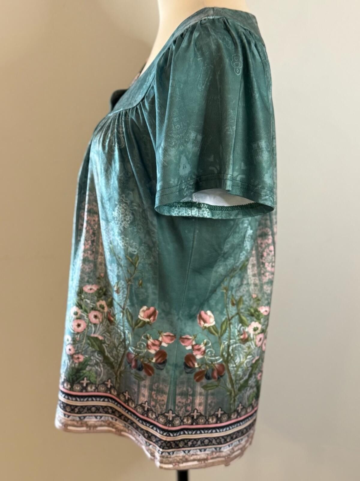 Other Disamer boho ethereal floral short sleeve top teal pink SM Size S / US 4 / IT 40 - 3 Thumbnail