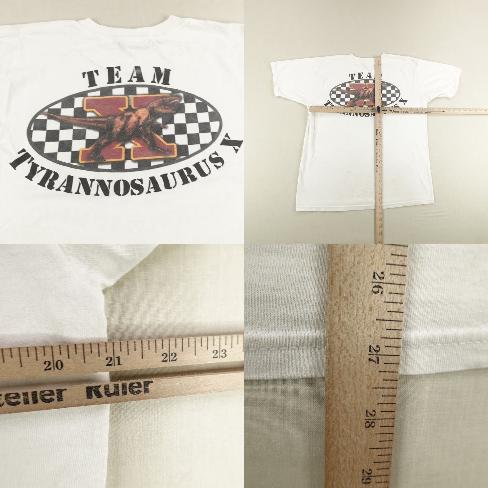 Gildan VINTAGE Gildan Mens Large T-Shirt 90s Dinosaur Racing Graphic Crew Neck White Short Sleeve Size US L / EU 52-54 / 3 - 8 Thumbnail