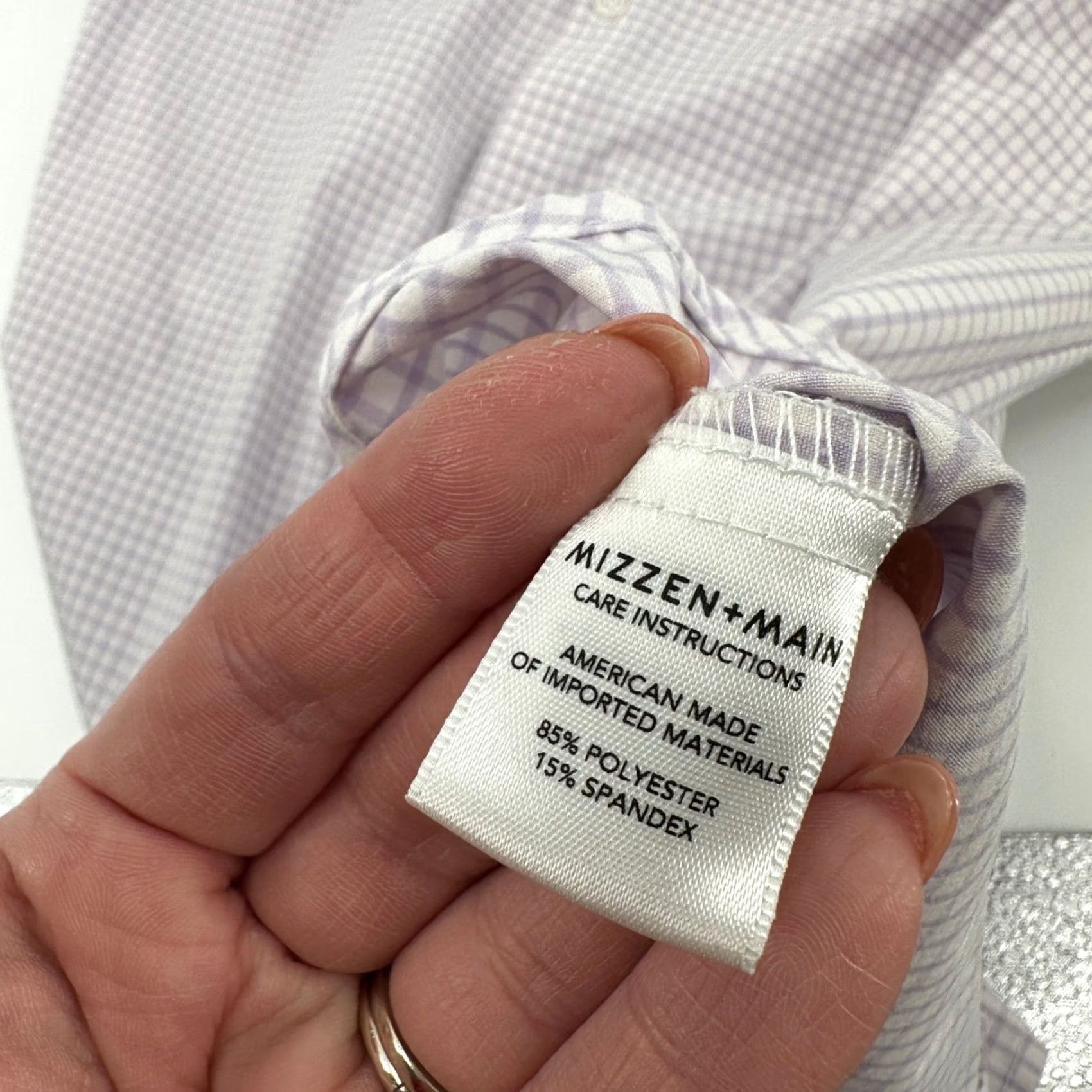 Mizzen+Main Mizzen+Main Leeward Dress Shirt Men XL Purple White Micro Check Stretch Size 46R - 3 Thumbnail