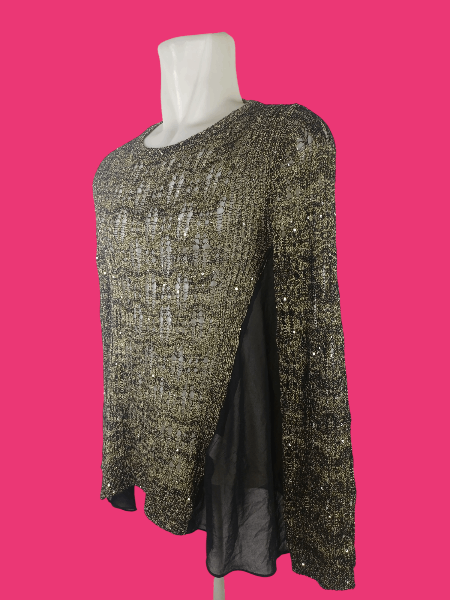 If Six Was Nine × Japanese Brand BESTI BELLI Milan Black Gold Sequin Distressed Knit Size US M / EU 48-50 / 2 - 5 Thumbnail