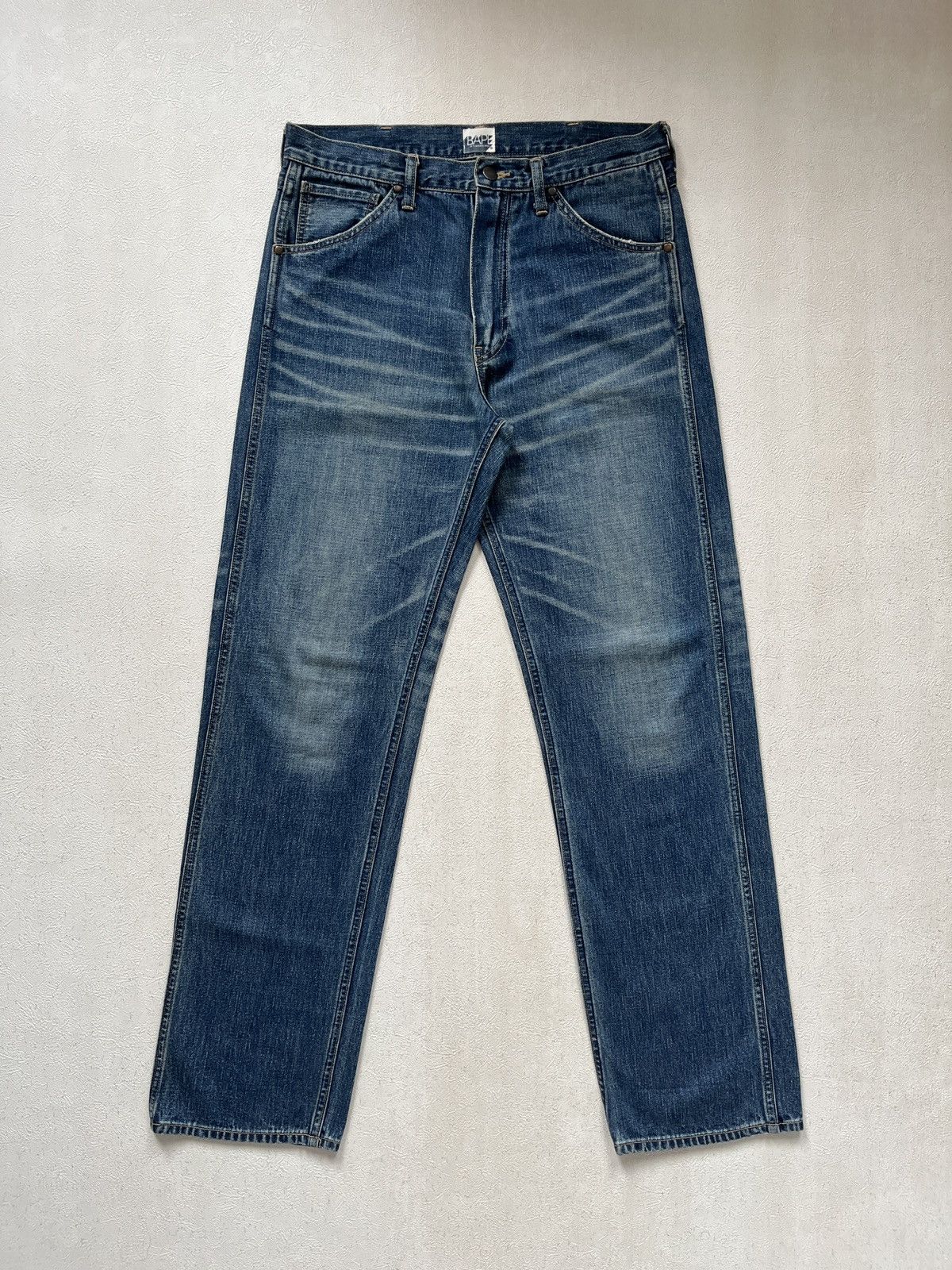 Bape 00’s Bape Ape Head Washed Denim Jeans Size US 32 / EU 48 - 2 Thumbnail