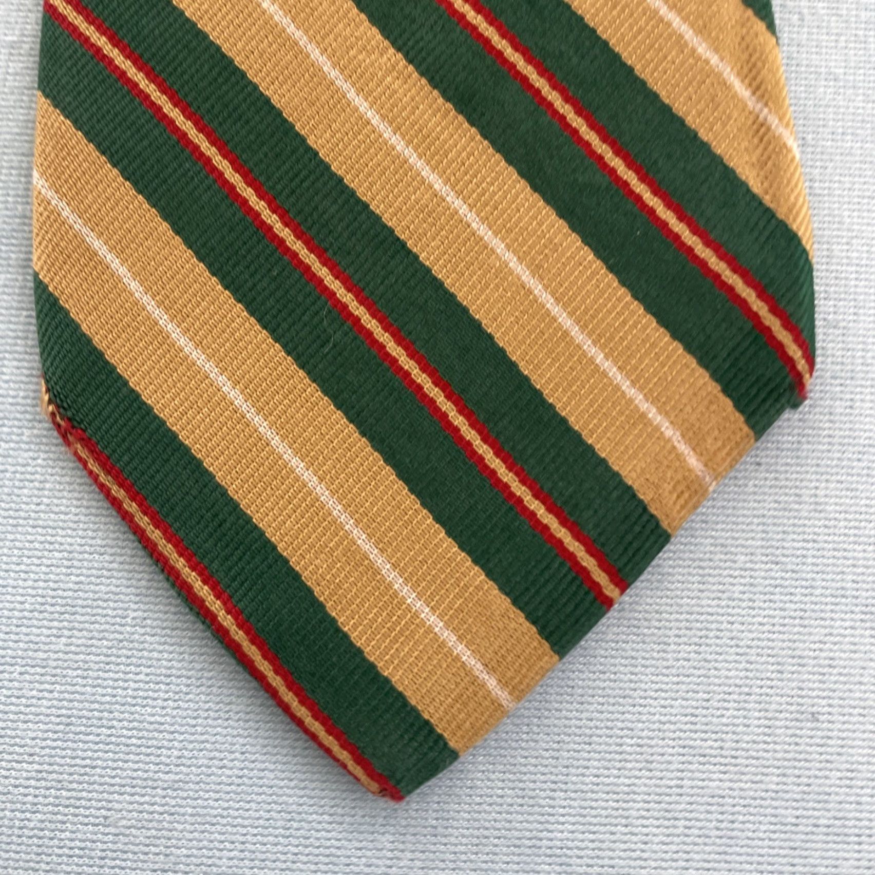 Vintage VINTAGE English Silk Repp Tie Green Tan Red Stripe 3 Thread 56" Capsule Necktie, Carriage Grade ltd. (Men) Size ONE SIZE - 2 Thumbnail