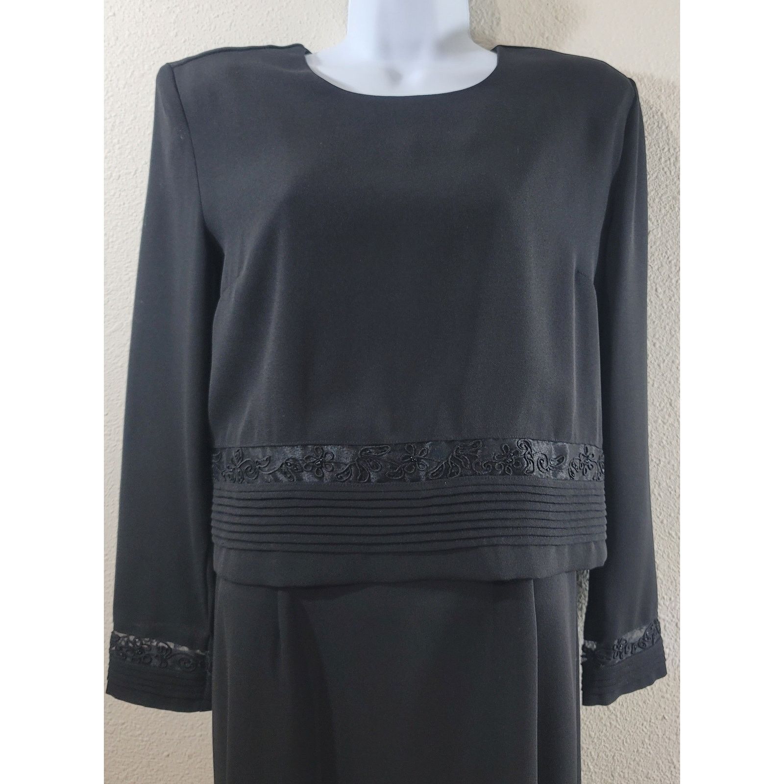 Other VTG Sarah Elizabeth Black Formal Dress 12P Pleat Lace Insert Size XL / US 12-14 / IT 48-50 - 7 Thumbnail