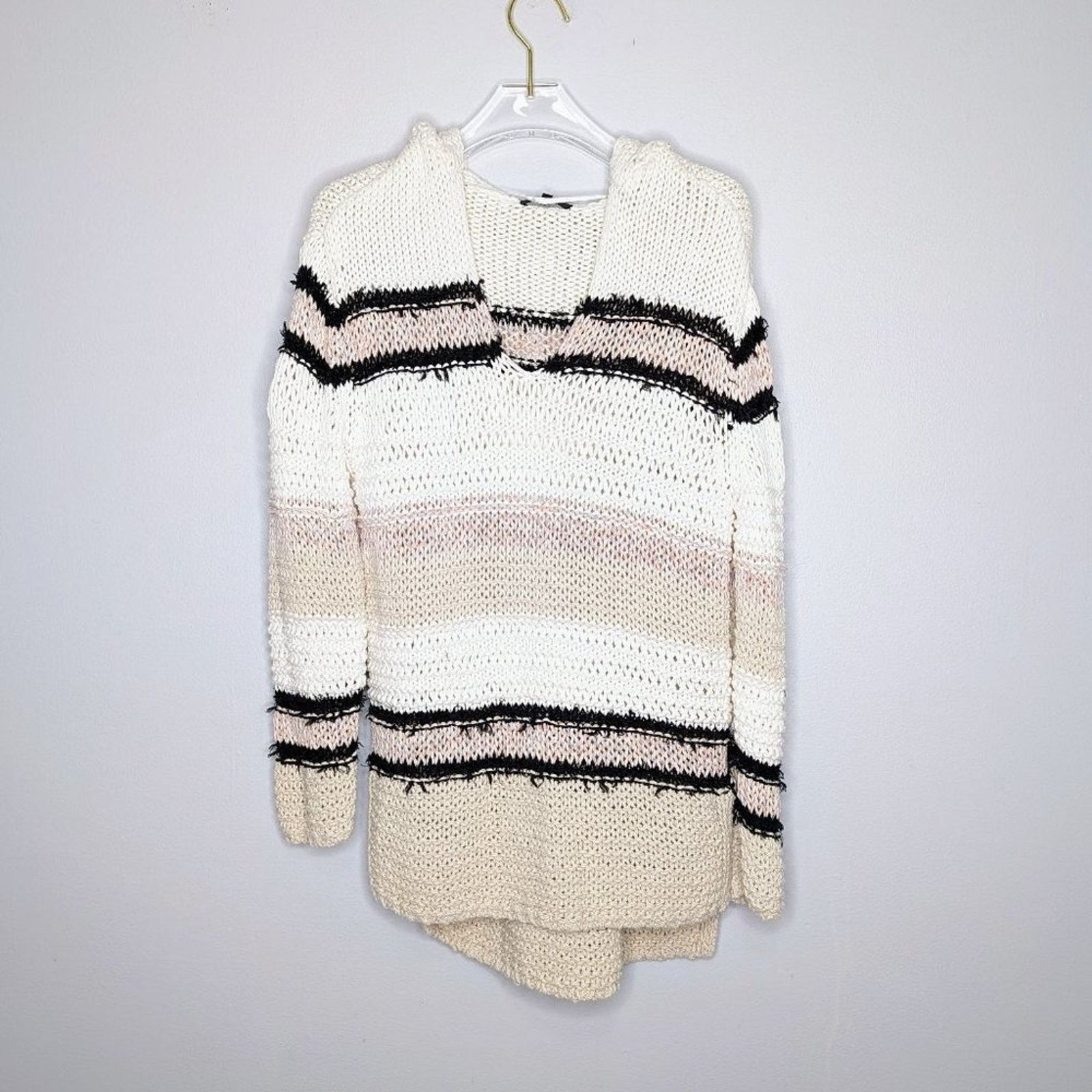 Rag & Bone Rag & Bone Beige Striped Open Knit Oversized Sweater Hoodie Size XXS / US 00 / IT 34 - 1 Thumbnail