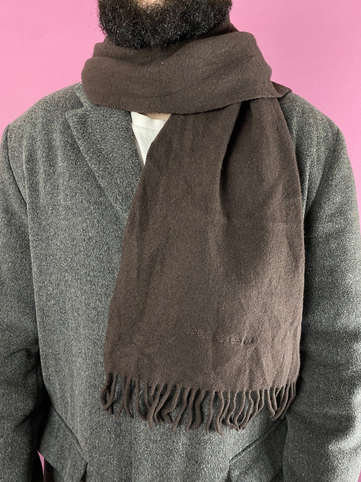 Dolce & Gabbana × Vintage Dolce & Gabbana Cravate Vintage Scarf - Brown Wool Size ONE SIZE - 3 Thumbnail