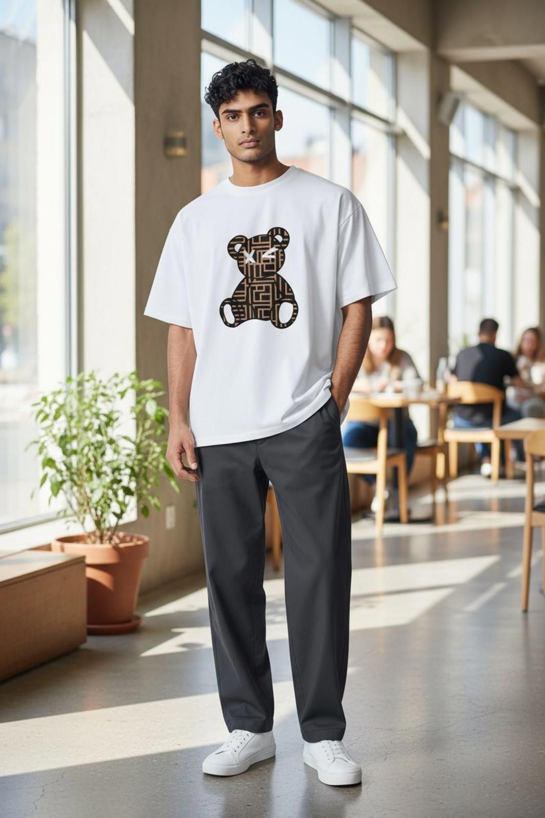 Shein SHEIN White Graphic Bear Print T-Shirt Size US XXL / EU 58 / 5 - 1 Thumbnail
