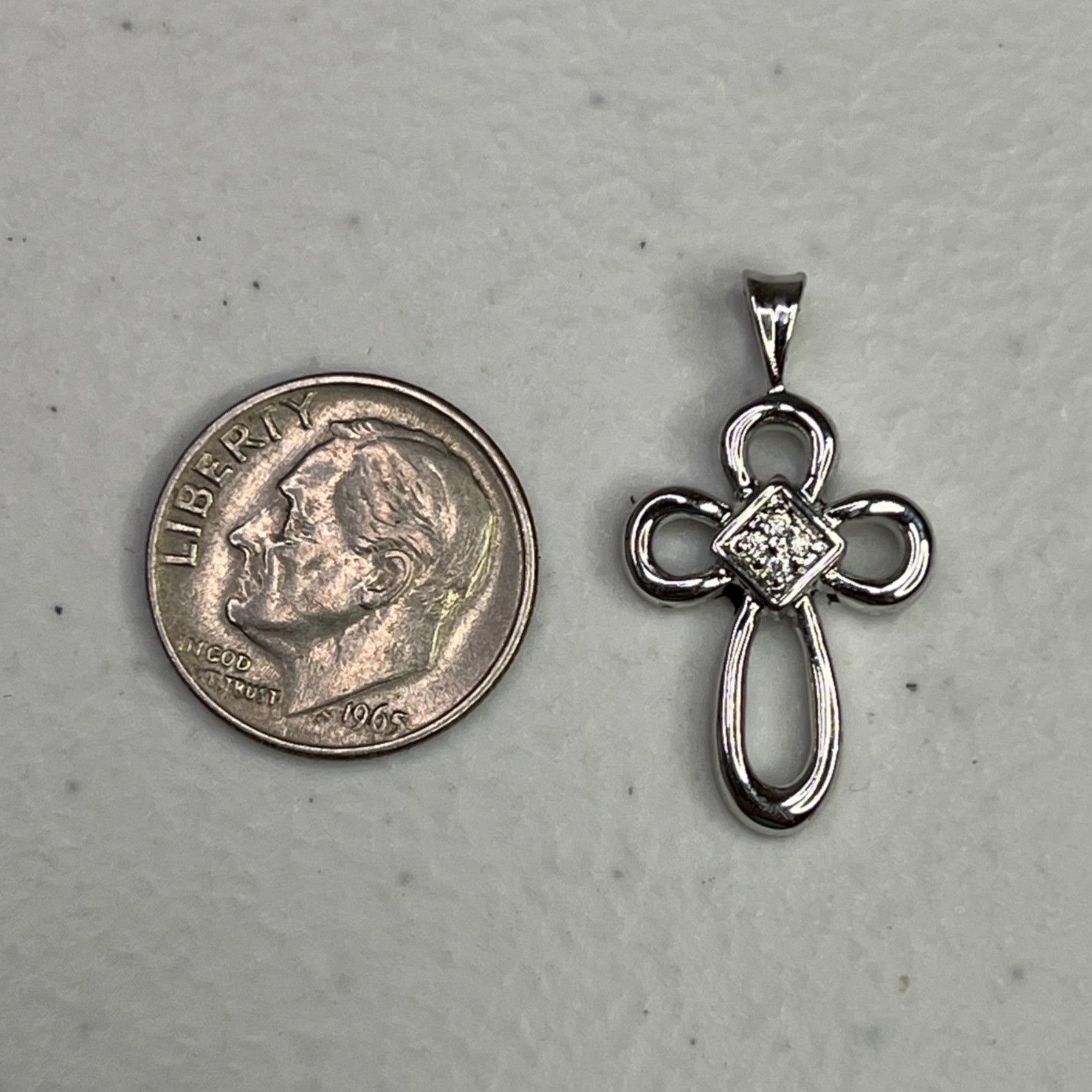 Other Small Cross Silver-Tone Pendant With Cubic Zirconia Accents Size ONE SIZE - 4 Thumbnail