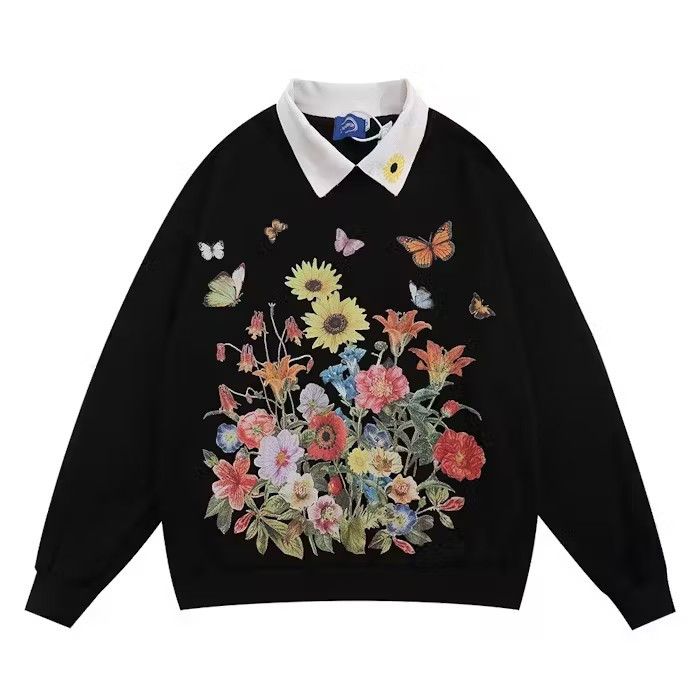 Floral Graphic Polo Sweater