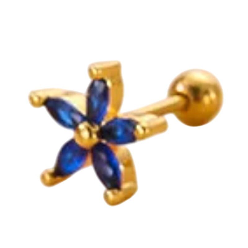 Shein 1 Piece Flower Cartilage Ball Back Stud in Blue/Gold Size ONE SIZE - 1 Preview