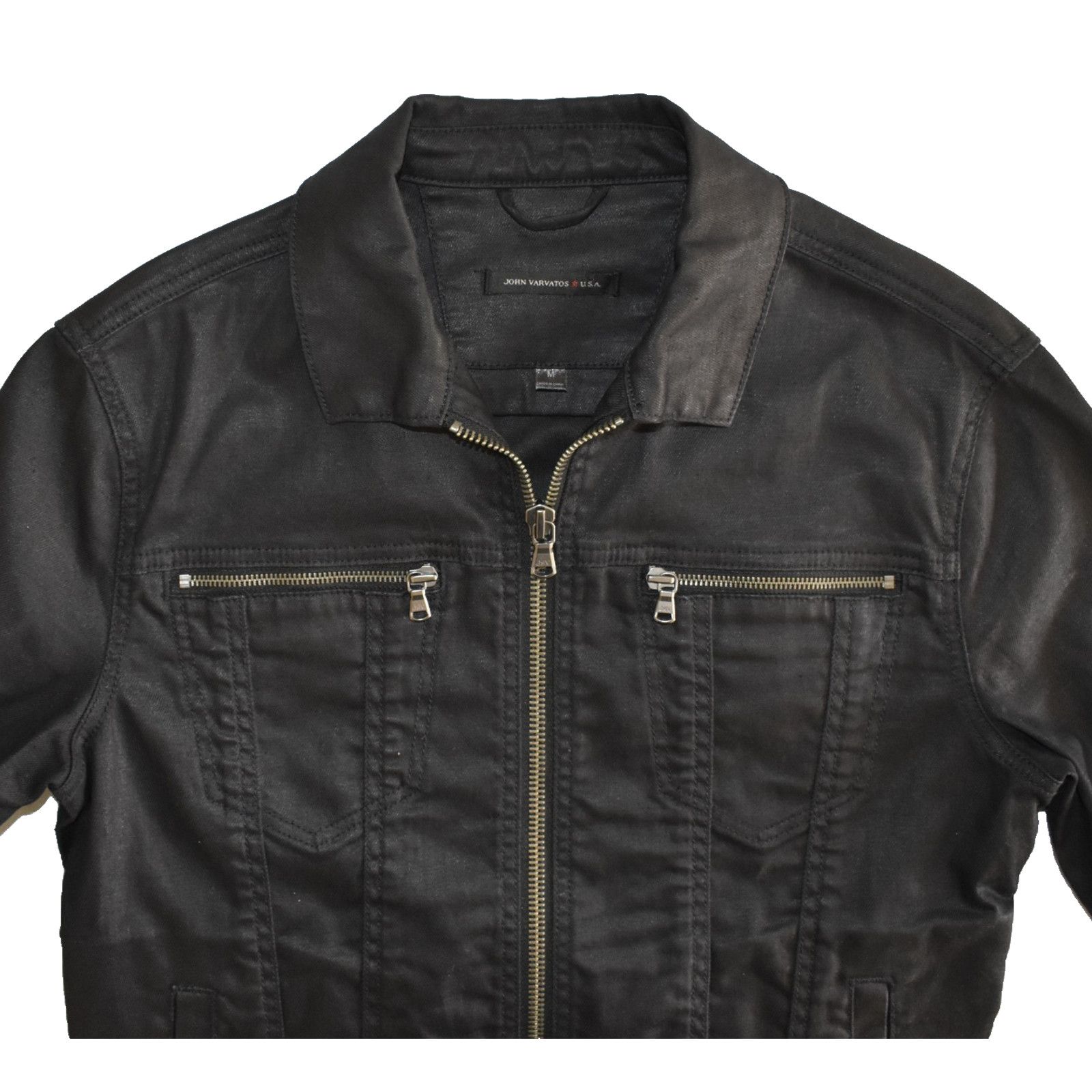 John Varvatos NWOT JOHN VARVATOS Black Waxed Finish Denim Zip Jacket Sz M Size US M / EU 48-50 / 2 - 3 Thumbnail