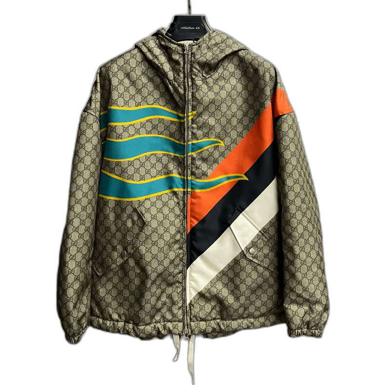 Gucci Khaki Print Hooded Long Sleeve Jacket-yf