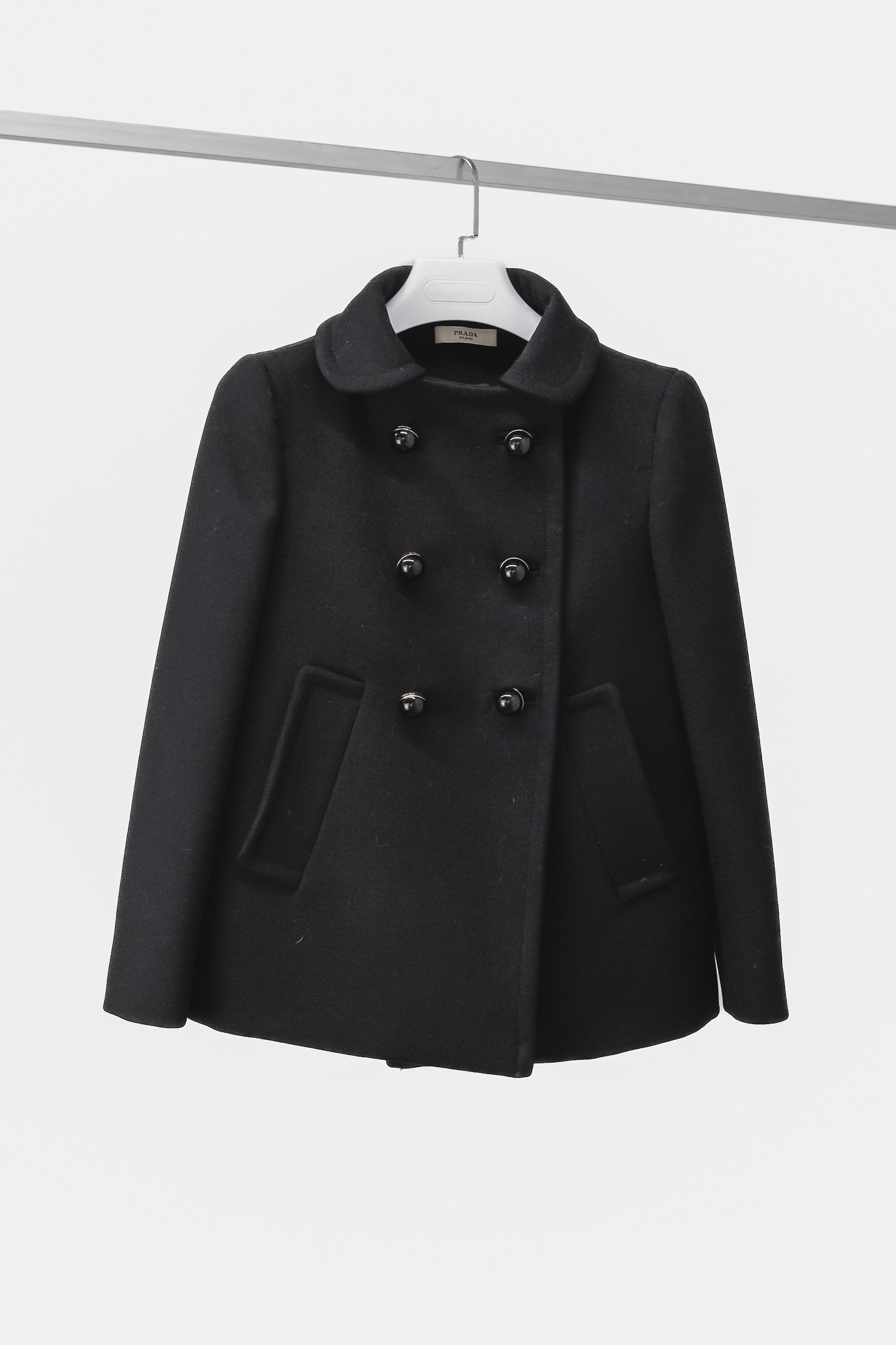 Prada Double Breasted Black Wool Coat