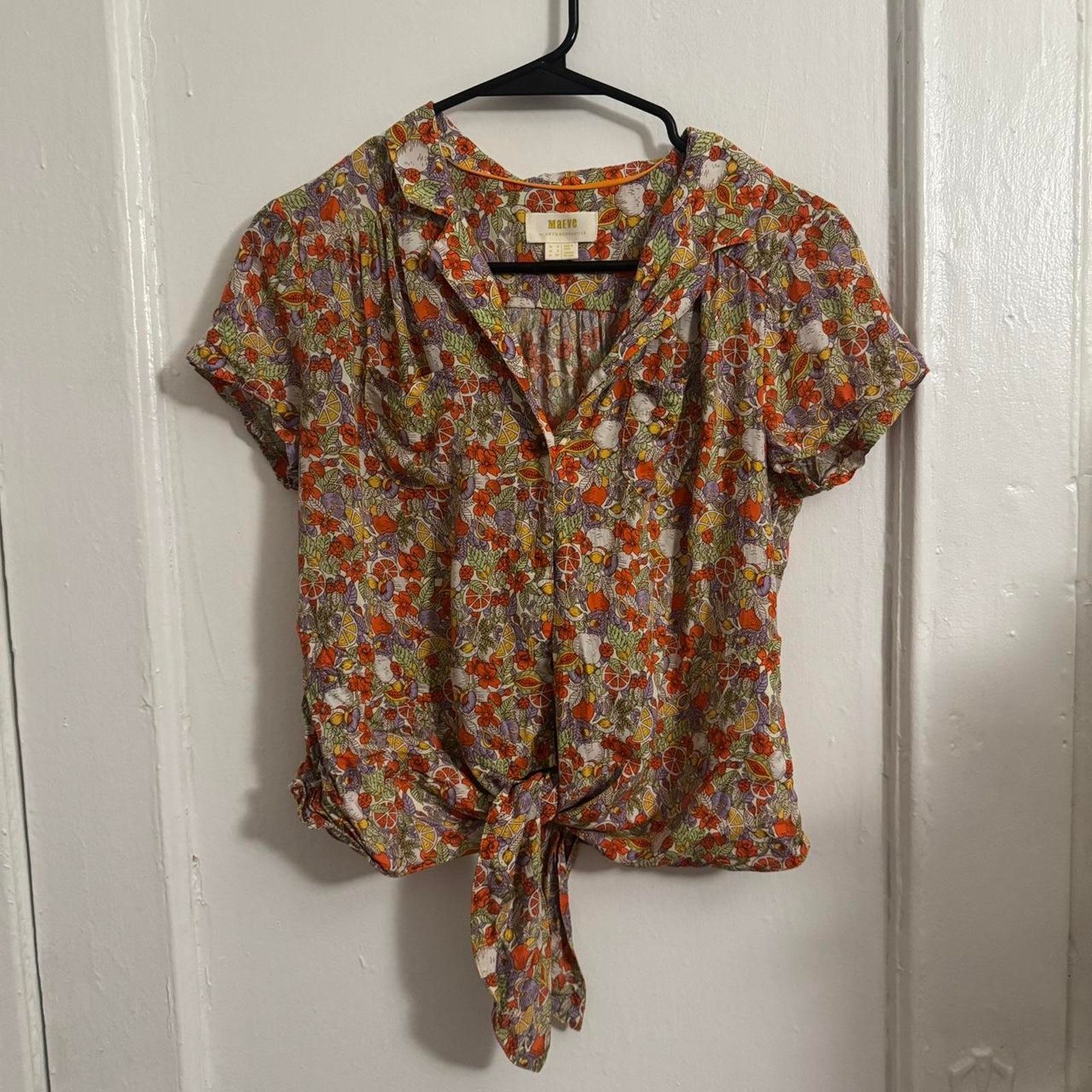 Anthropologie Maeve Anthropology Romantic Citrus Tie-Front Liberty Print Size XS / US 0-2 / IT 36-38 - 5 Thumbnail