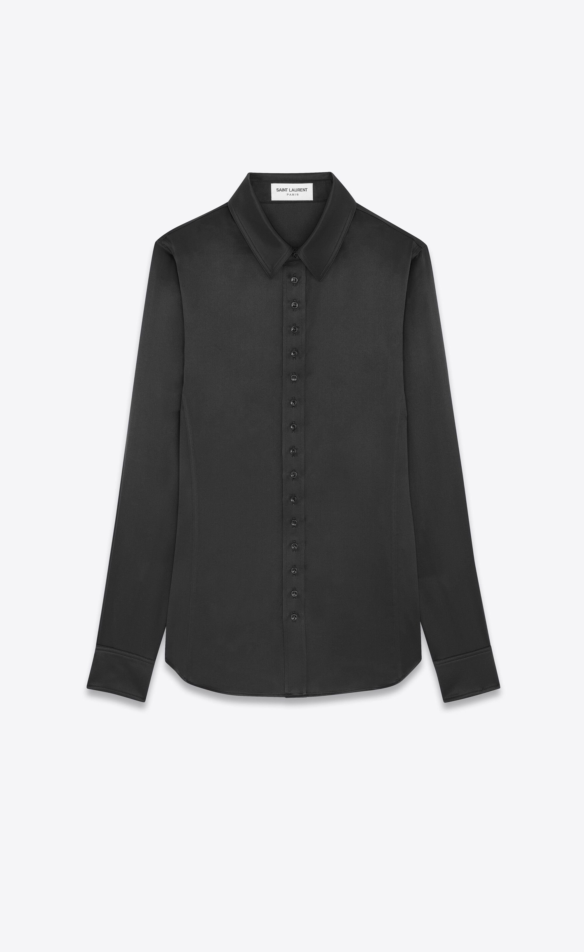 Saint Laurent Paris o1s1wg111124 Fitted Shirt in Washed Satin Silk in Black Size M / US 6-8 / IT 42-44 - 1 Thumbnail