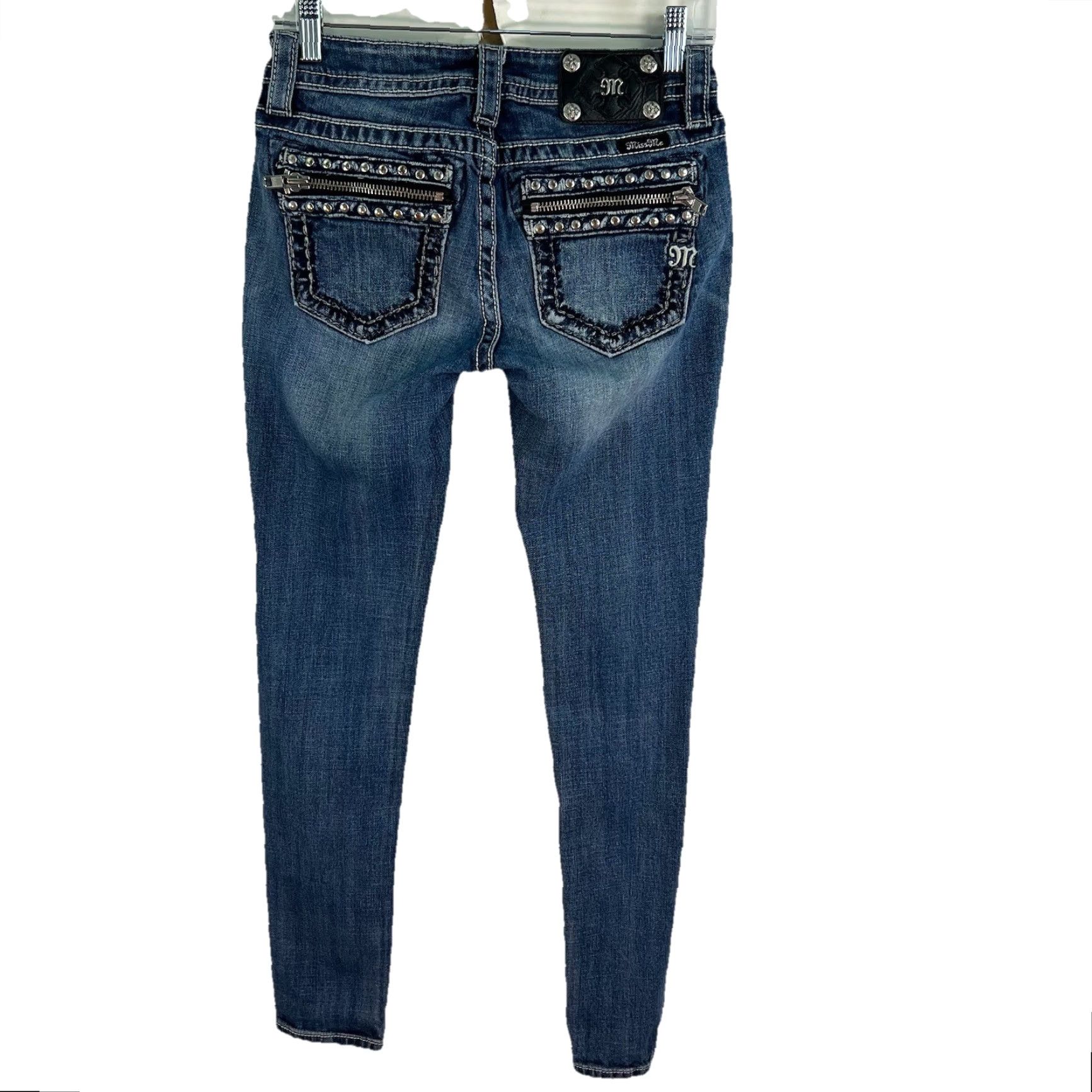Miss Me Miss Me Midrise Skinny Jeans Women's Size 25 28x31 Blue Distressed Embellished Slim Fit Size 42" / US 20 - 2 Thumbnail