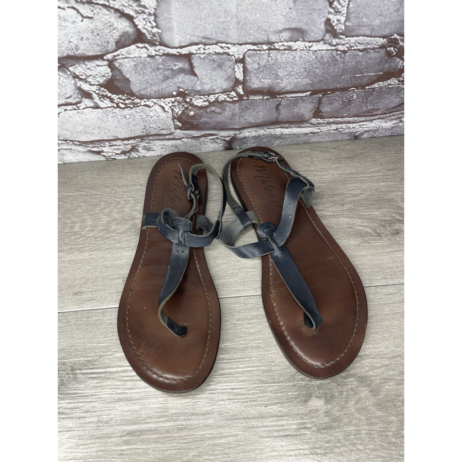 Matiere Studio Matisse Blue Leather Thong Strap Flat Sandals Women Sz 10M U Size US 10 / IT 40 - 1 Thumbnail