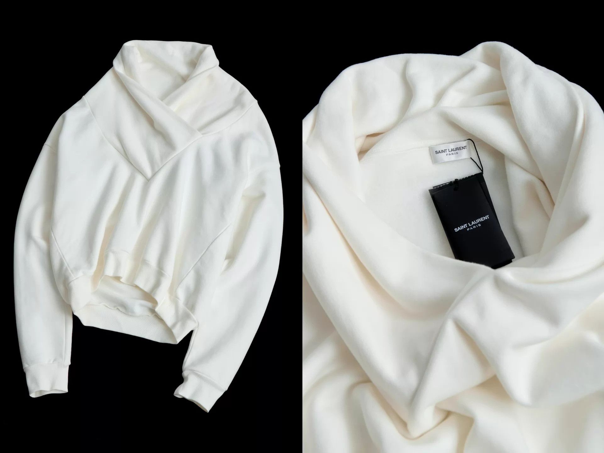 Saint Laurent Paris SAINT LAURENT 2023AW Cream Draped Cowl Neck Sweatshirt Size M / US 6-8 / IT 42-44 - 8 Thumbnail