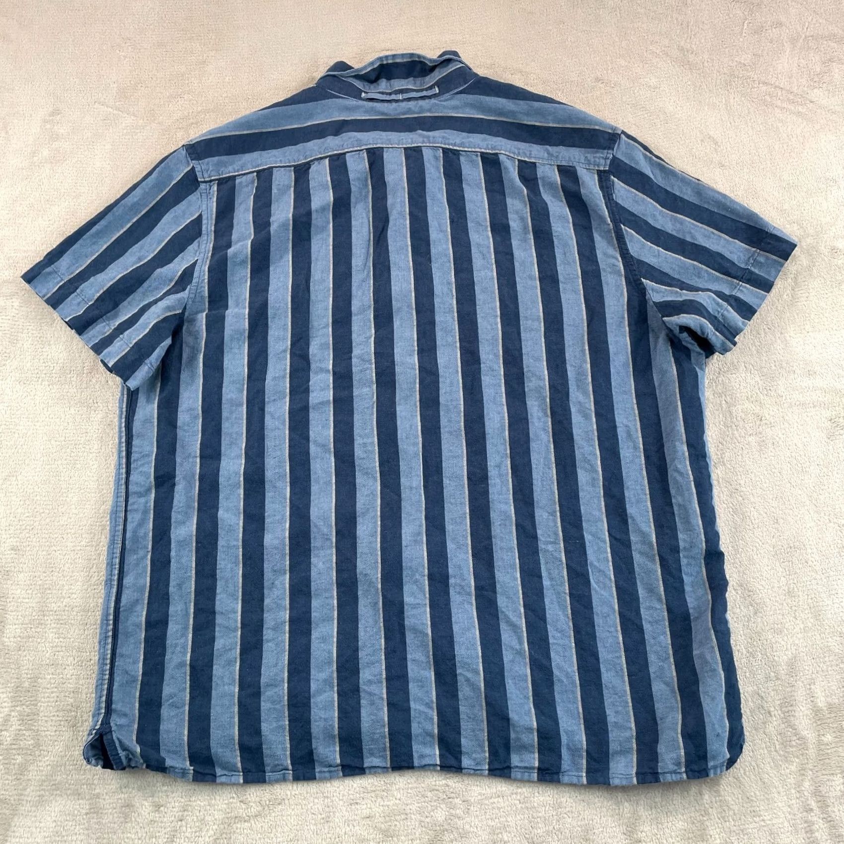 Banana Republic BANANA REPUBLIC Camp Shirt Men XL Blue Striped Linen Blend Loop Collar Vacation Shirt Size US XL / EU 56 / 4 - 4 Thumbnail
