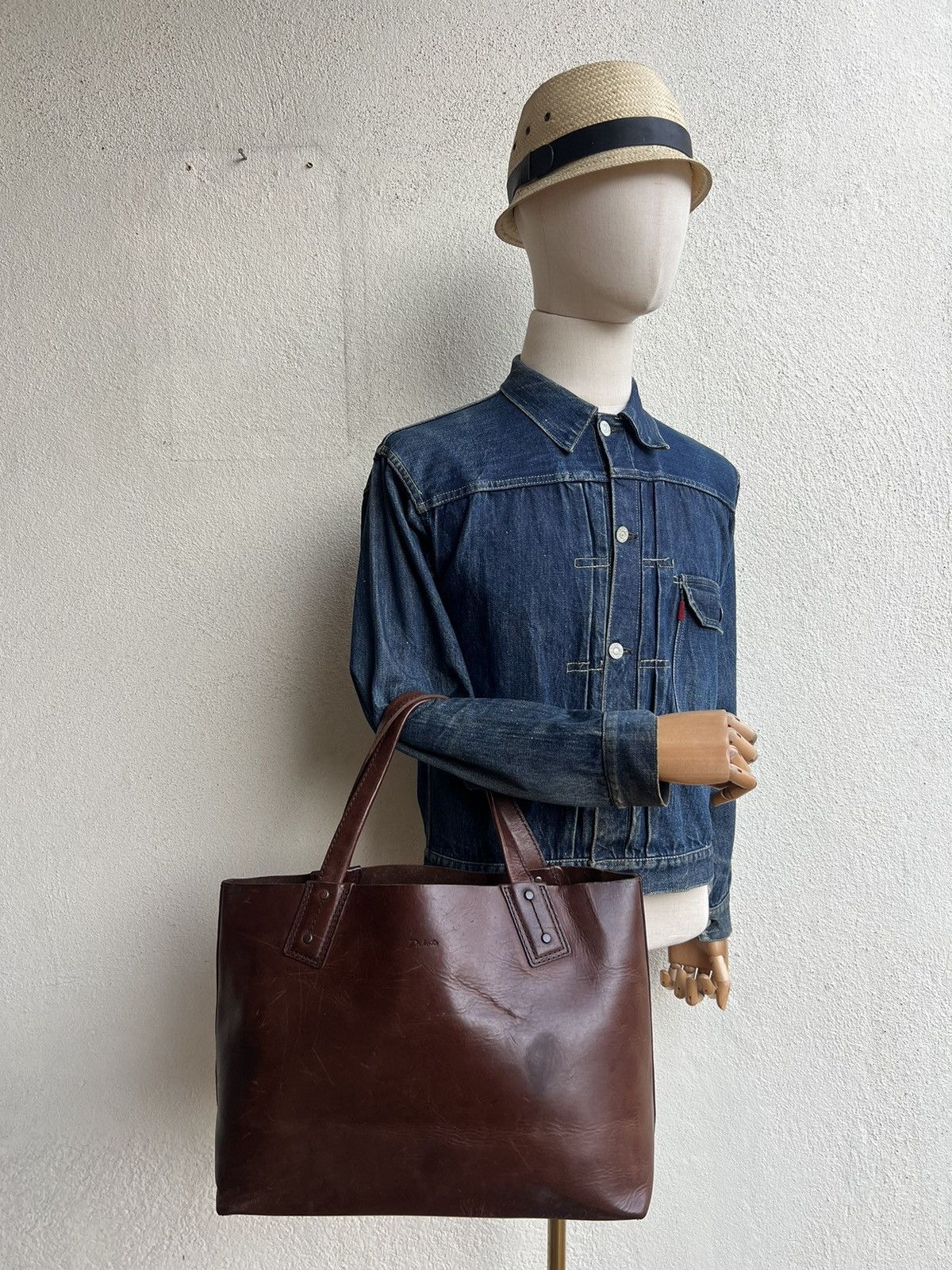 Japanese Brand × Leather Vintage DAKOTA Japan Patina Solid Leather Tote Bag Size ONE SIZE - 6 Thumbnail