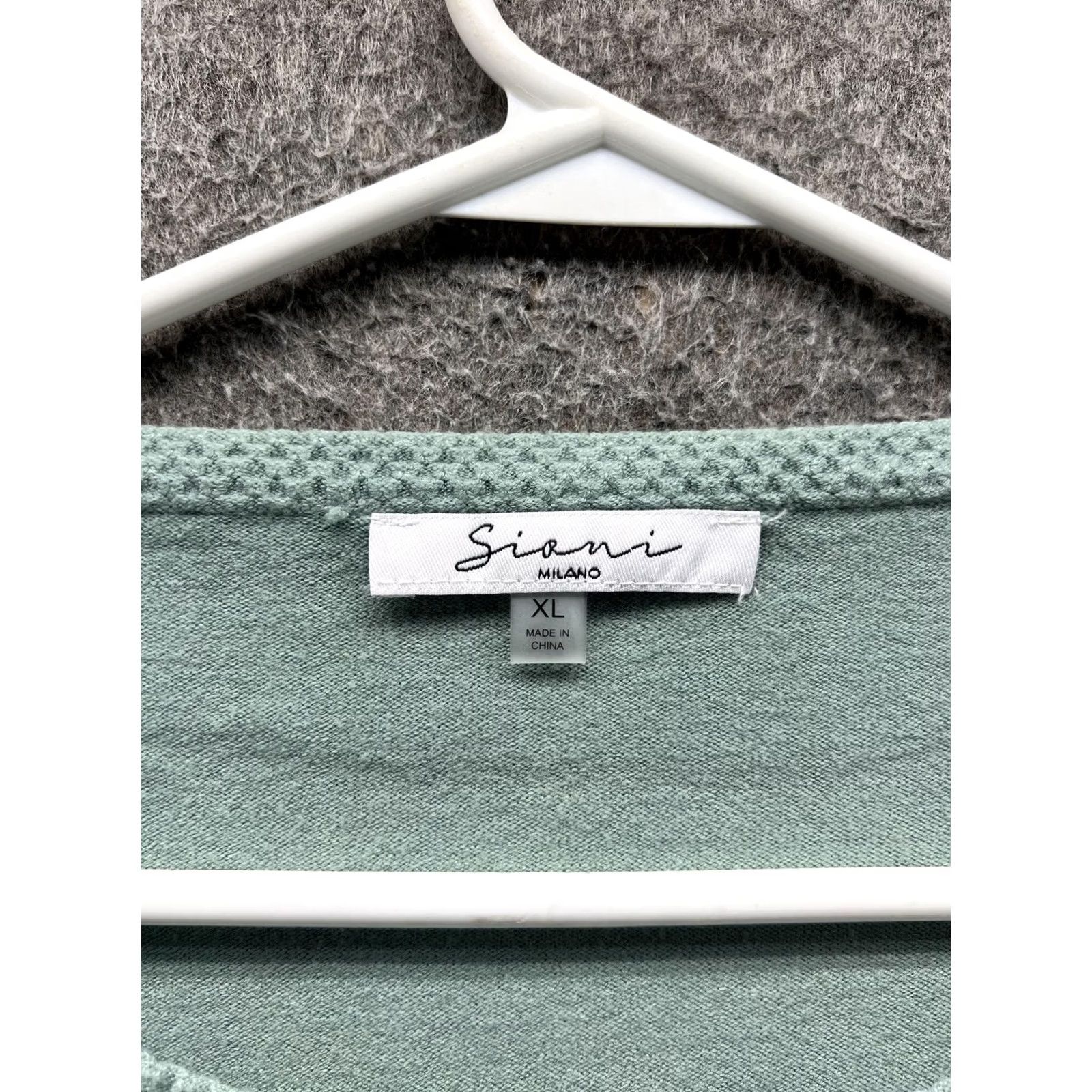 Vintage Sioni Sweater Womens XL Green Scoop Neck Sheer Balloon Sleeve Knit Pullover Size XL / US 12-14 / IT 48-50 - 2 Thumbnail