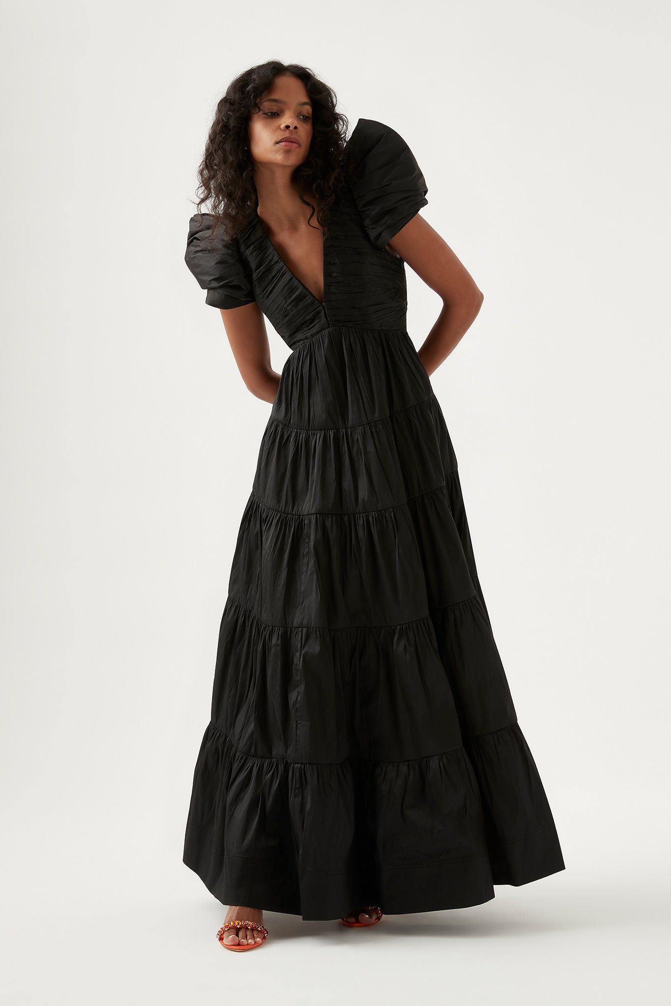 image of Aje Statuesque Tiered Gown in Black, Women's (Size XS)