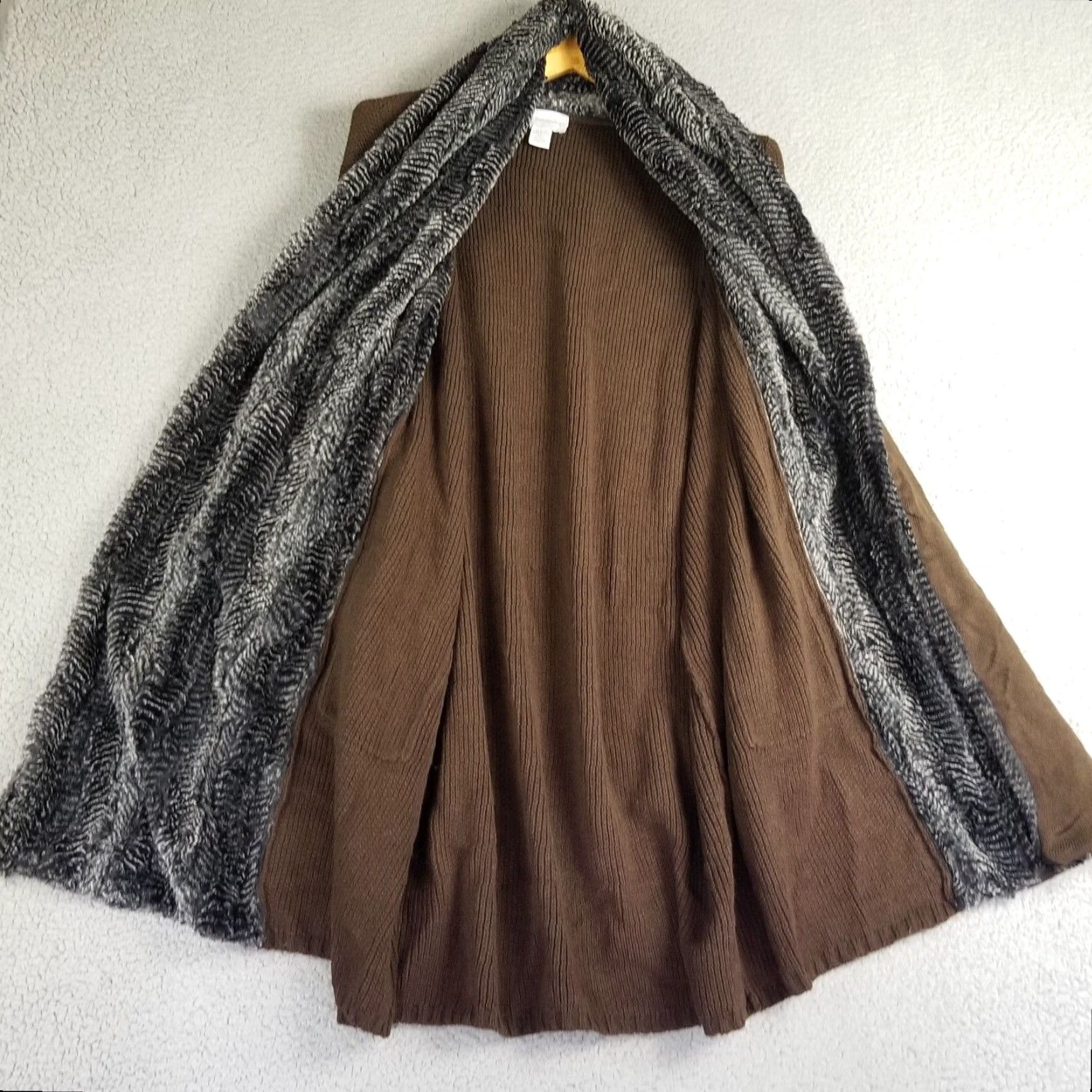 Soft Surroundings VINTAGE Soft Surroundings Brown Wool Blend Fur Trim Long Sleeve Collared Cardigan Sweater Women L Size L / US 10 / IT 46 - 6 Thumbnail