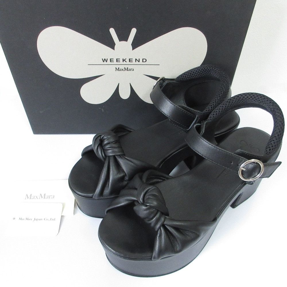MaxMara Max Mara Weekend Twist Ribbon Platform Sandals Leather Shoes DUTY FREE for USA