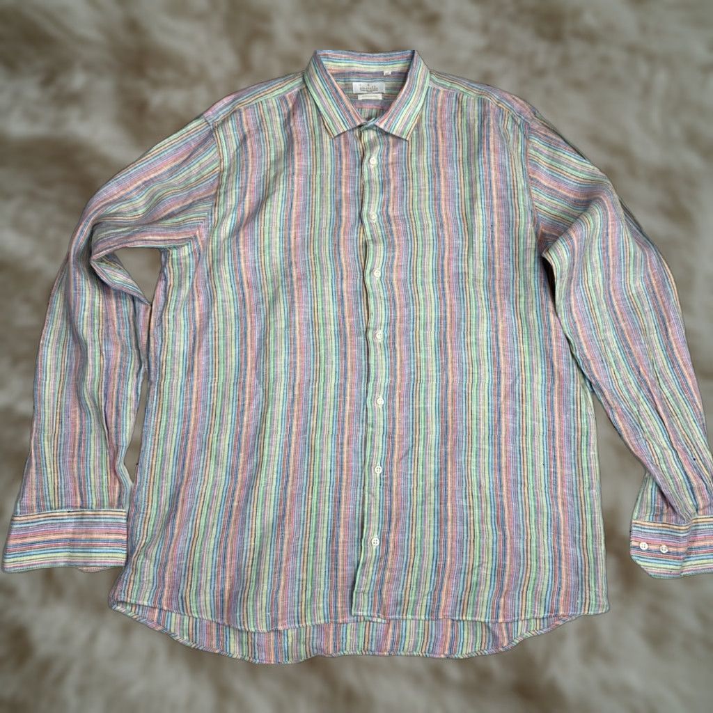 Vintage Ismeralda Shirt 2XL Blue Pink Stripe Linen Long Sleeve Button-Up Mens Size US XXL / EU 58 / 5 - 1 Thumbnail