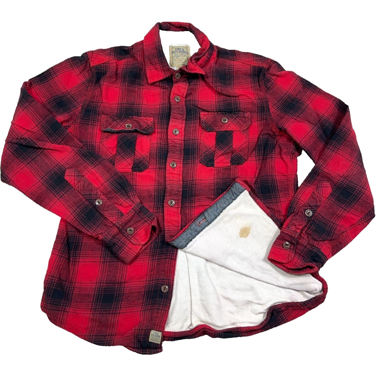 True Religion True Religion Shacket Shirt Jacket Red Plaid Men M Lined Quilted Cotton Pocket Pearl Snap Button Vintage: No Size US M / EU 48-50 / 2 - 2 Thumbnail