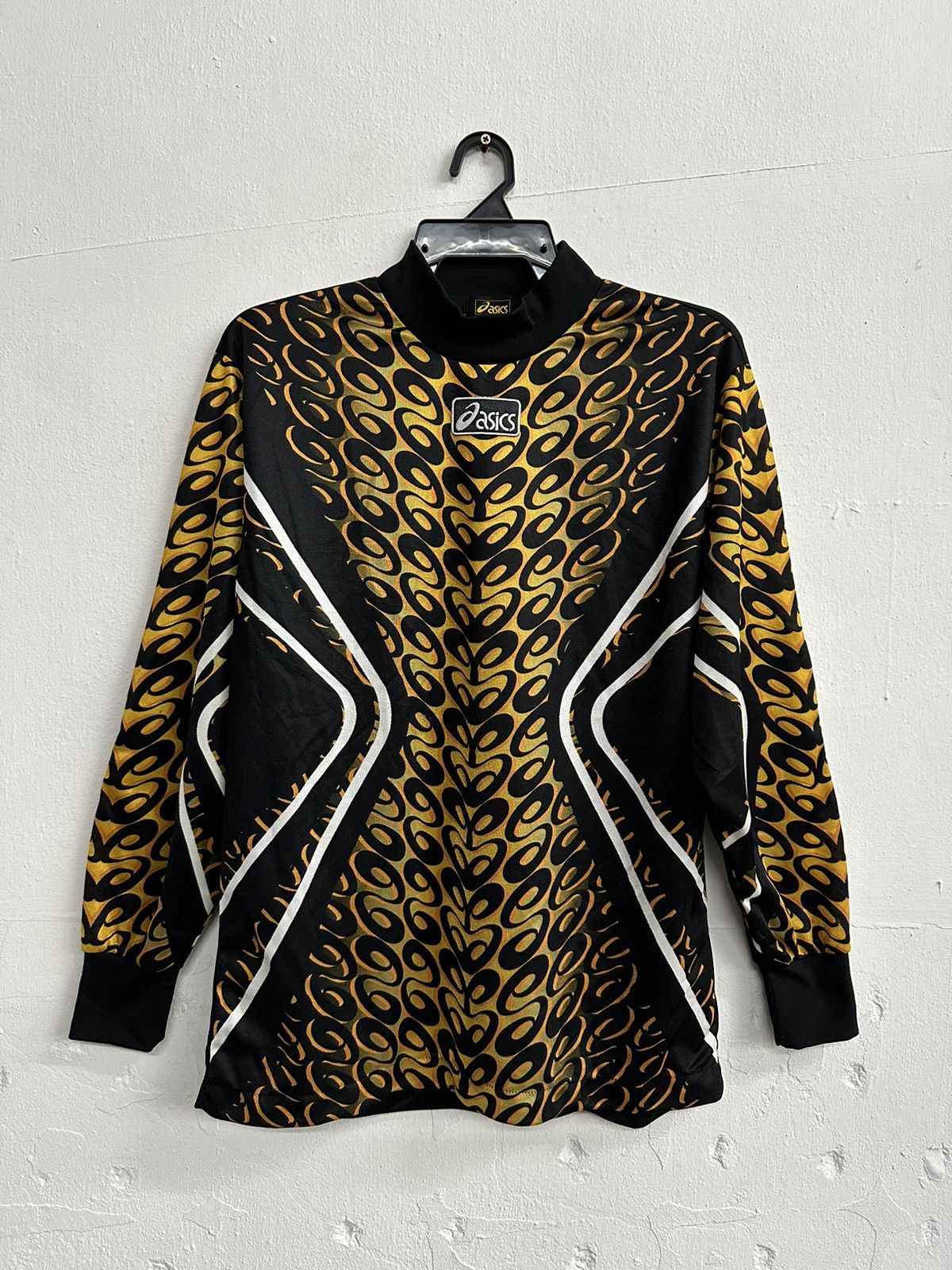 image of Y2K Asics Full Printed Jersey Long Sleeve in Black, Men's (Size Medium)