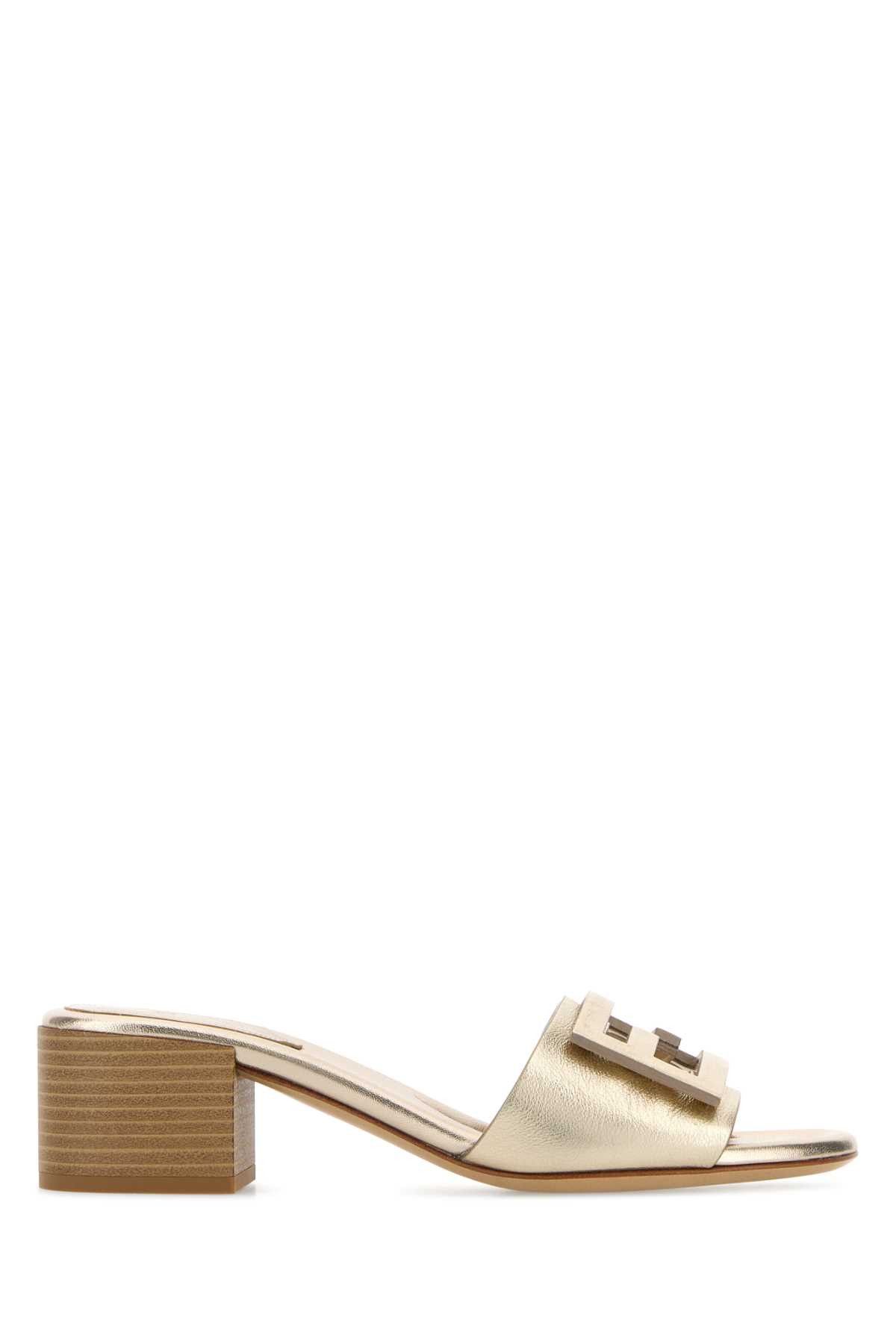 Fendi Gold Leather Baguette Mules Size US 6 / IT 36 - 1 Thumbnail