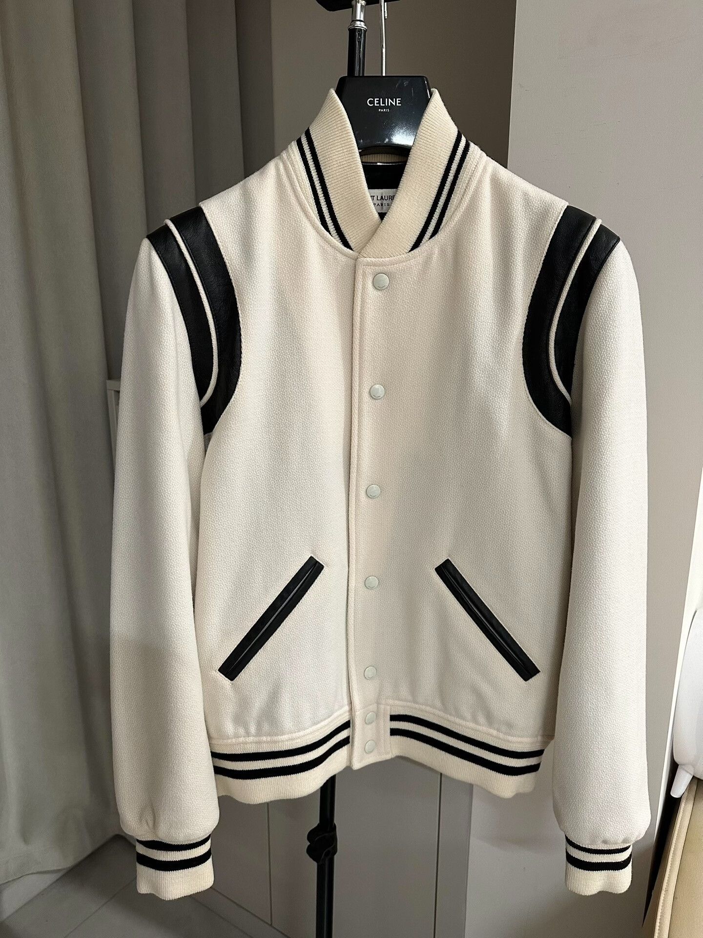 Anthony Vaccarello Saint Laurent Black and White Baseball Jacket Size US S / EU 44-46 / 1 - 1 Thumbnail