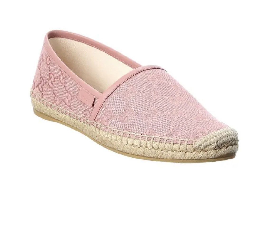 image of Gucci Gg Leather And Canvas Espadrilles In Pink Shoes, Women's (Size 4)