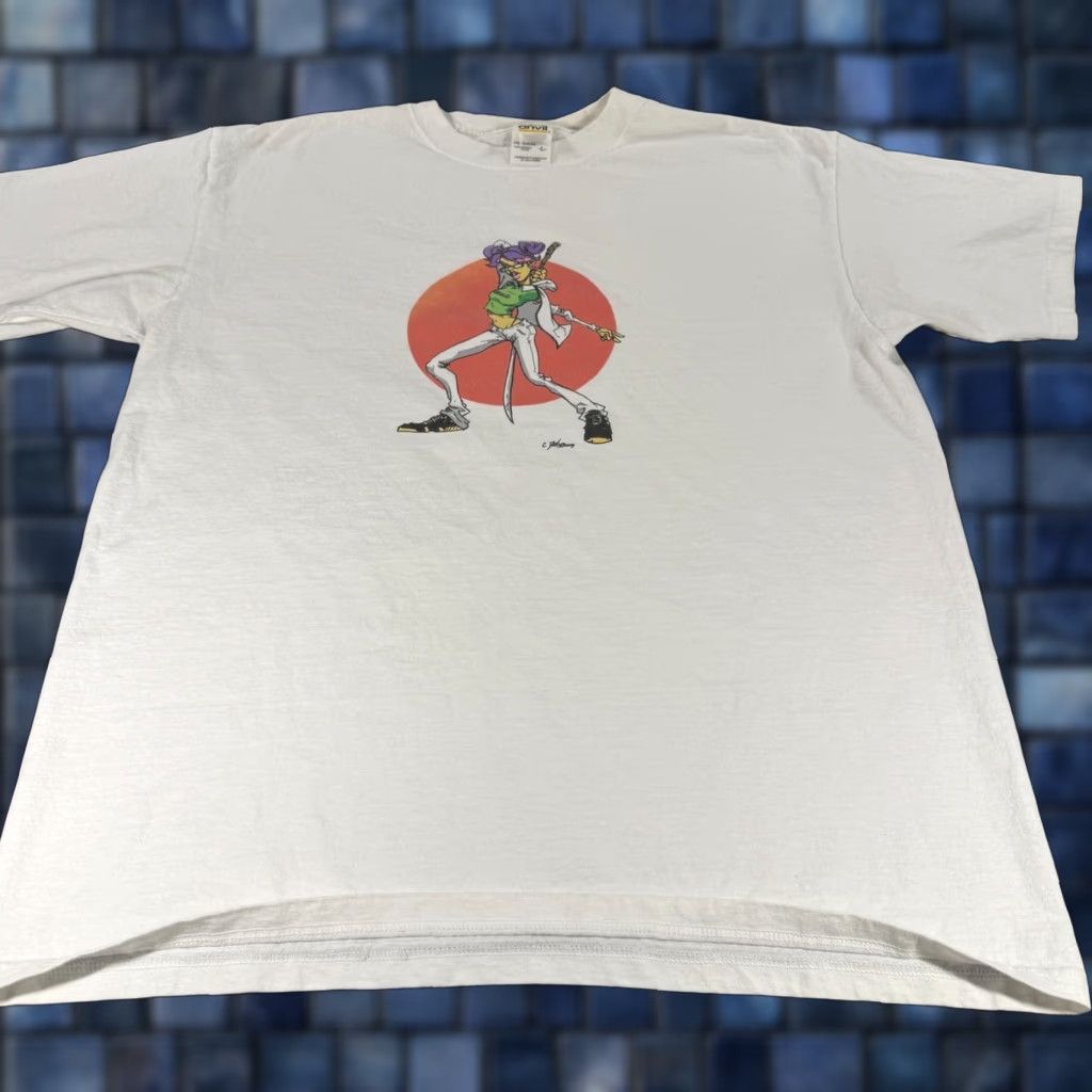 VINTAGE Gorillaz Noodle T Shirt Large White USA Anime Cartoon Art Graphic Japan Shirt Mens L White Graphic Print 90s Style