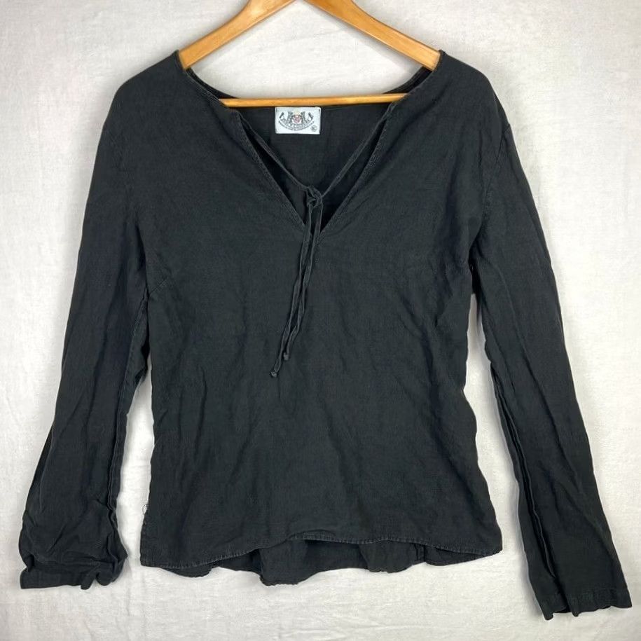 Juicy Couture VINTAGE Juicy Couture Shirt Womens XL Black Linen Blouse Tie Neck Tunic Y2K Size XL / US 12-14 / IT 48-50 - 2 Thumbnail