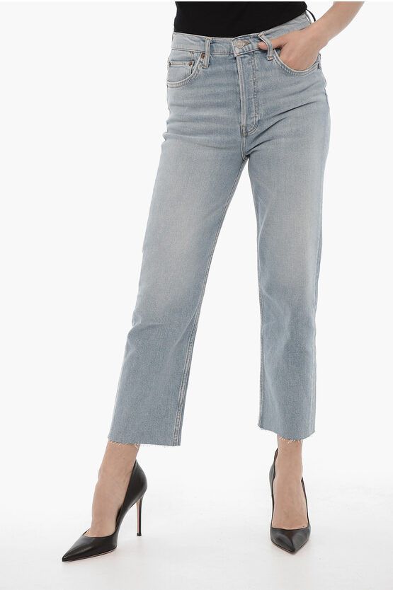 image of Redone Straight Leg Stretch Denim 70's Stove Pipe Jeans 18Cm in Blue, Women's (Size 27)