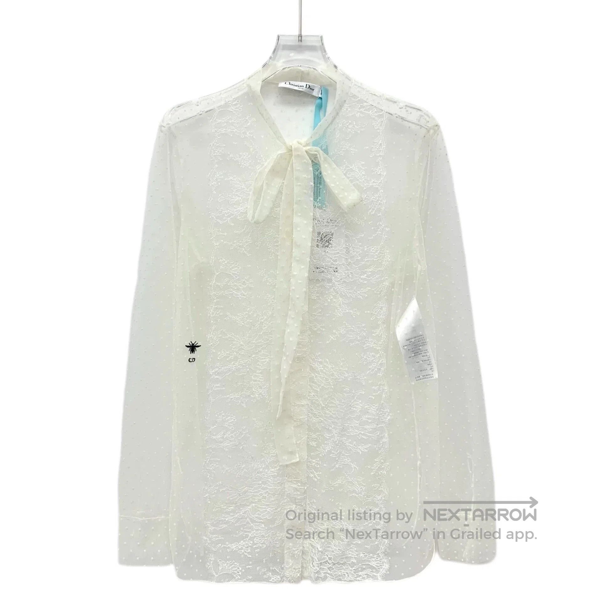 Dior white silk long sleeve shirt with bow. Size US S / EU 44-46 / 1 - 1 Thumbnail