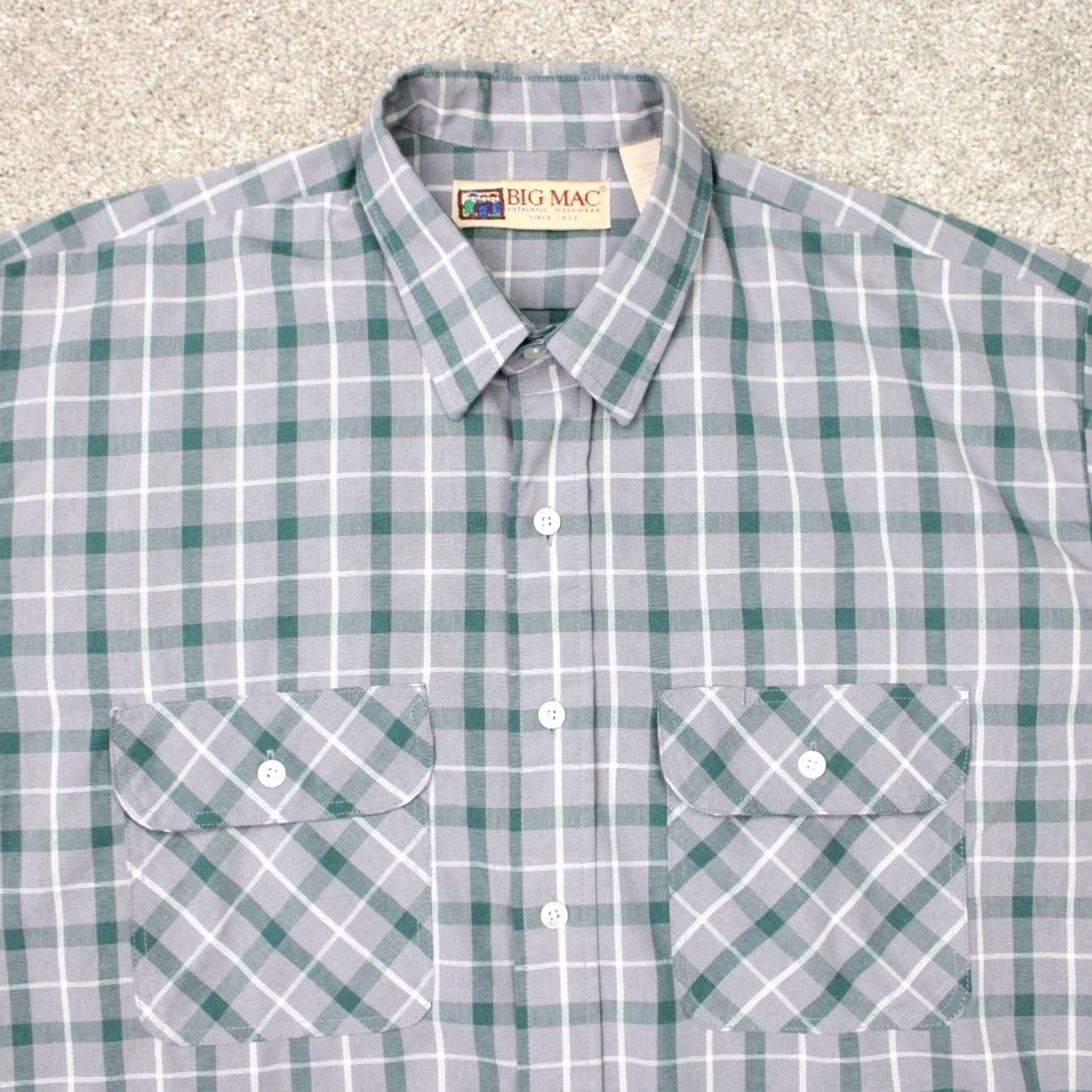 Vintage VTG Big Mac Shirt Mens XL Green/Gray Plaid Flannel Long Sleeve Button-Up 90s y2k Regular Chest 54 in Winter Fall Spring Mens Size US XL / EU 56 / 4 - 4 Thumbnail