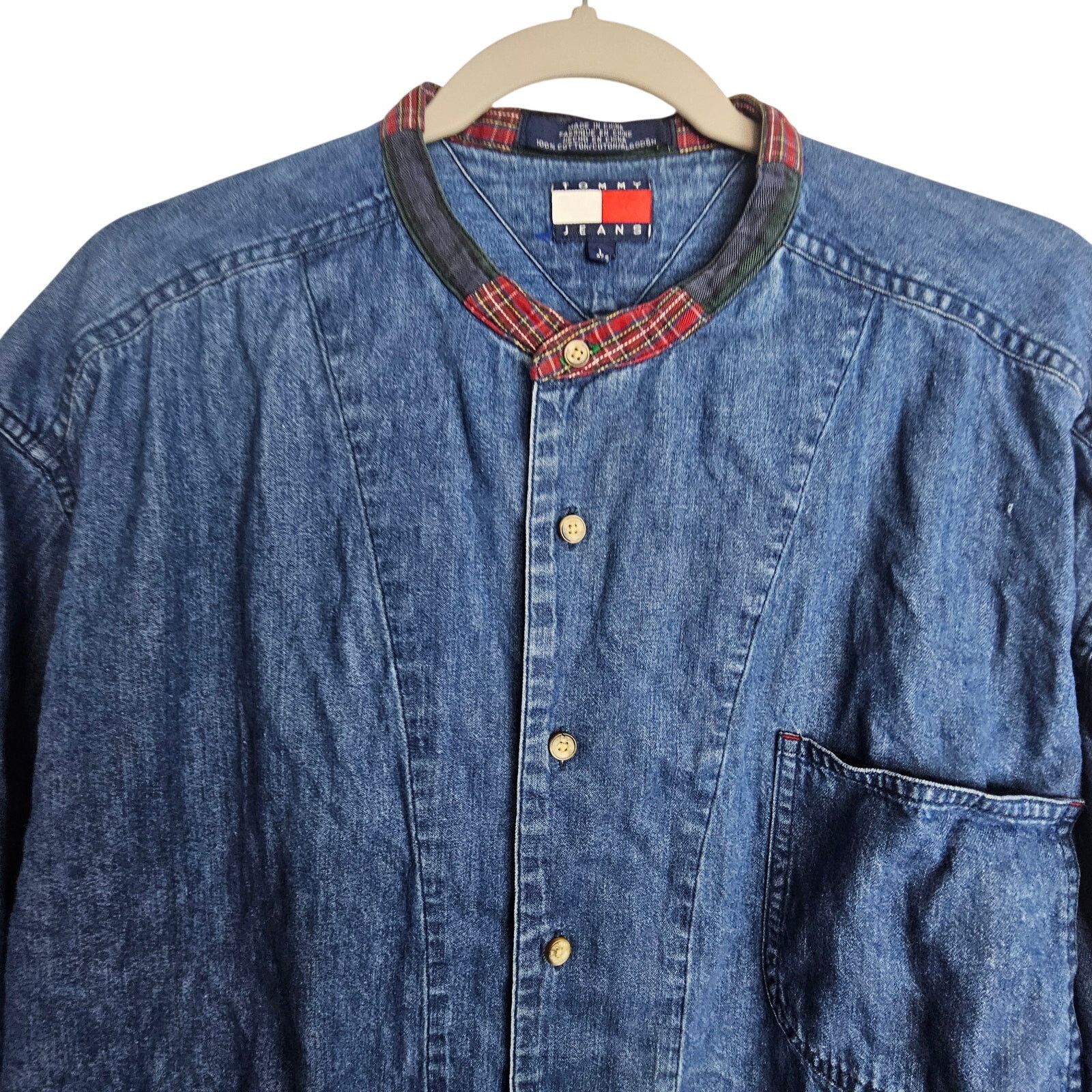 Vintage Y2K Tommy Hilfiger Jeans Mens Denim Shirt Sz L
