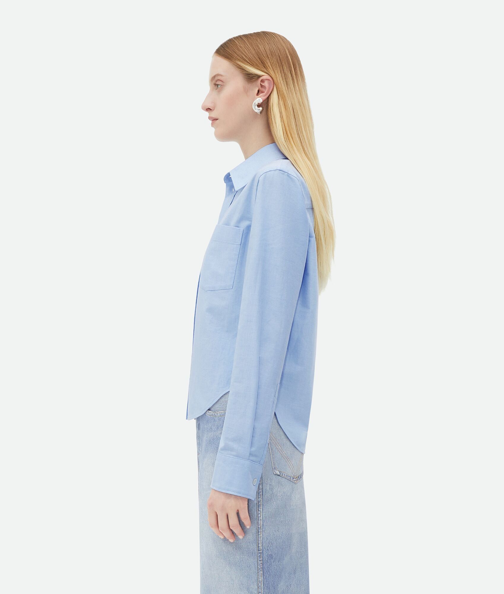 Bottega Veneta o1n1vont0625 Cotton Oxford Shirt in Blue Size S / US 4 / IT 40 - 2 Thumbnail
